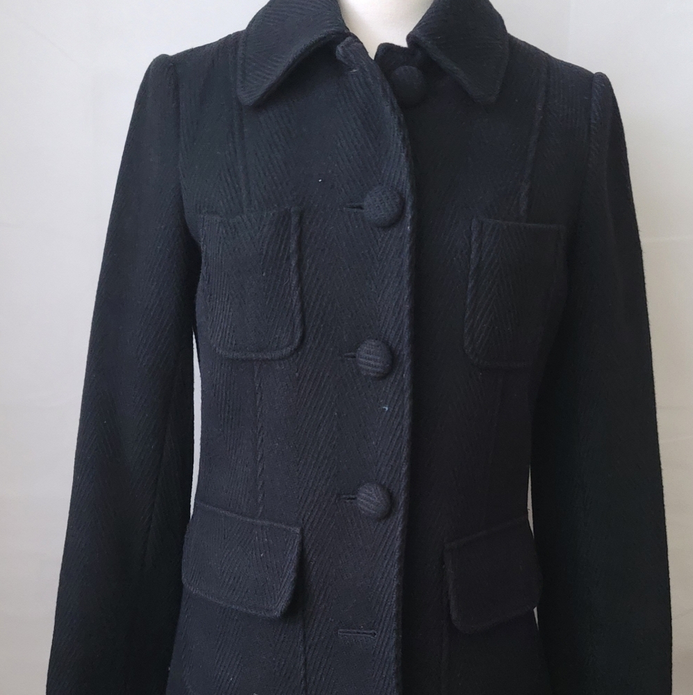Mossimo Womens Black Wool Pocketed Collared Trench Coat Size Medium